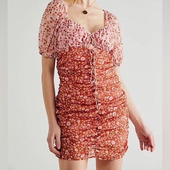 NWOT Free People Tessa Dress Floral Primrose Mini Chiffon Coastal Cowgirl Z544 - Picture 4 of 7